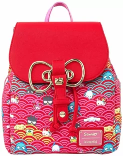 LOUNGEFLY SANRIO 60TH ANNIVERSARY GOLD BOW AOP MINI BACKPACK