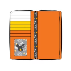 LOUNGEFLY DISNEY SPOOKY MICKEY AND MINNIE MOUSE CANDY CORN ZIP AROUND WALLET