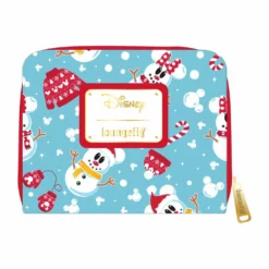 LOUNGEFLY DISNEY SNOWMAN MICKEY AND MINNIE MOUSE ZIP AROUND WALLET
