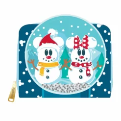 LOUNGEFLY DISNEY SNOWMAN MICKEY AND MINNIE MOUSE SNOW GLOBE ZIP AROUND WALLET LOUNGEFLY SALE!