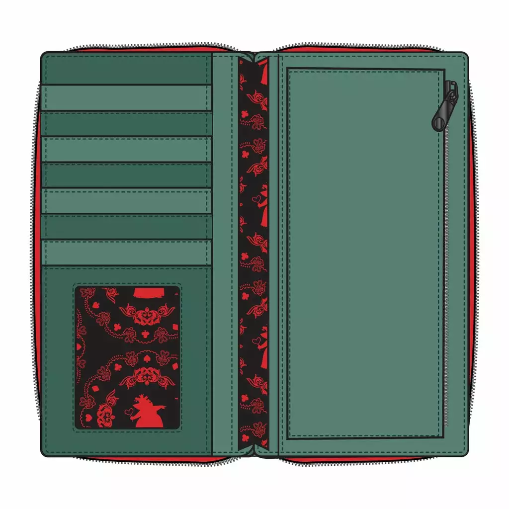 LOUNGEFLY DISNEY Alice In Wonderland Queen Of Hearts Villains Scene Zip Around Wallet 2 LOUNGEFLY DISNEY Alice In Wonderland Queen Of Hearts Villains Scene Zip Around Wallet