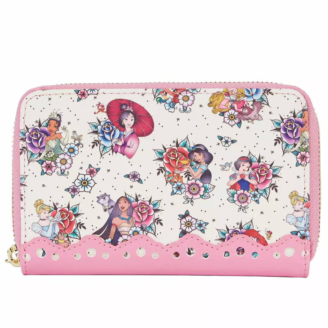 LOUNGEFLY DISNEY Princess Floral Tattoo Zip Around Wallet 2 LOUNGEFLY DISNEY Princess Floral Tattoo Zip Around Wallet