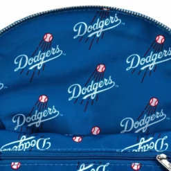 LOUNGEFLY MLB LOS ANGELES DODGERS SATIN CHENILLE LOGO JACKET CONVERTIBLE MINI BACKPACK